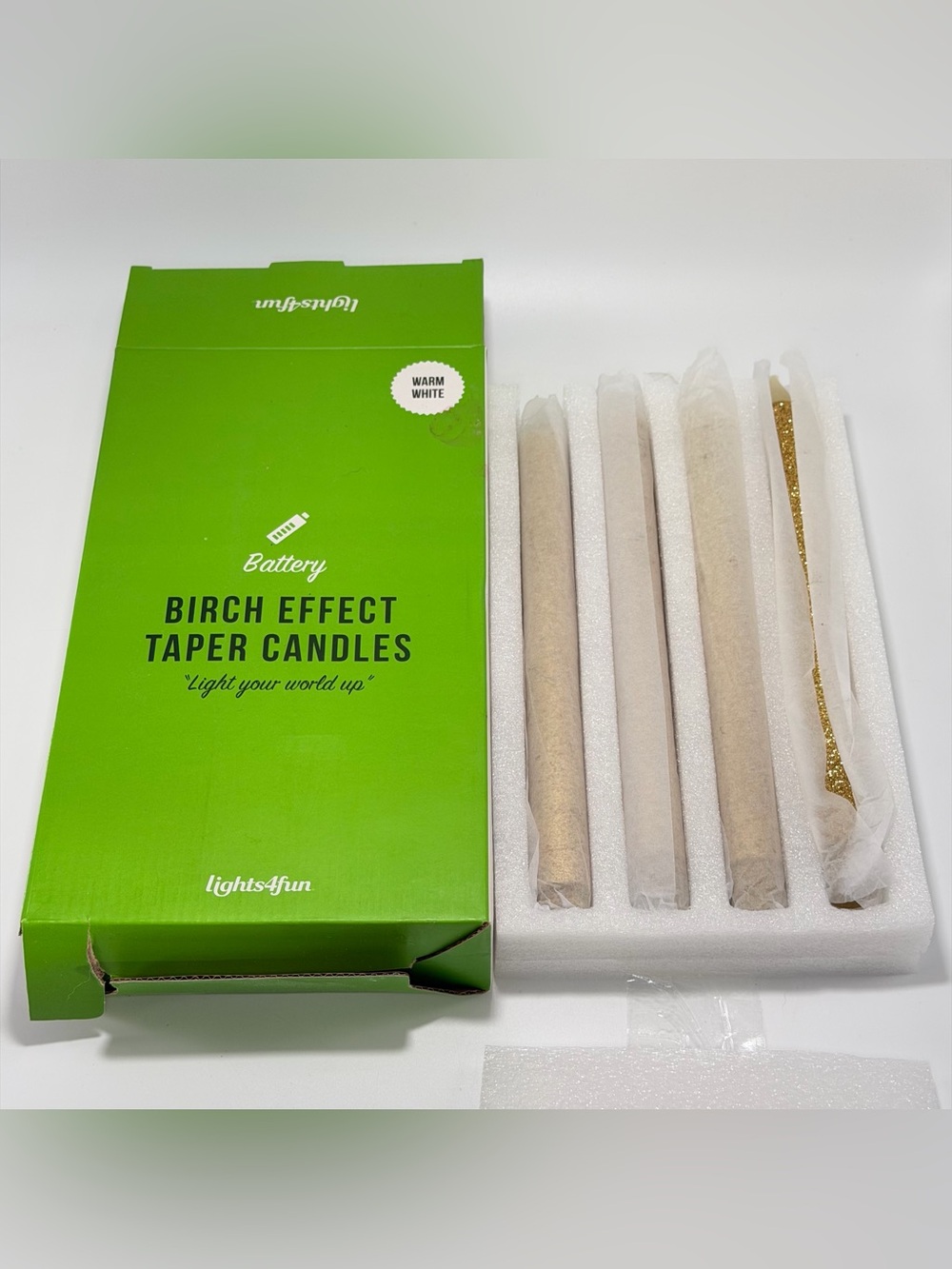 Lights4fun Birch Effect LED Taper Candles - Set of 4 - Flameless - Warm Light